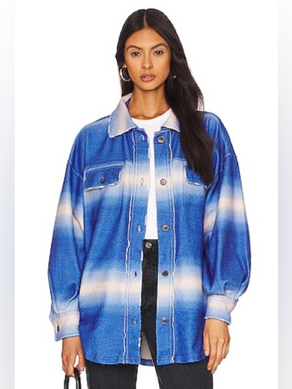 Free People Printed Ruby Jacket in Deep Sea Combo Shacket coastal sz Lg NWT